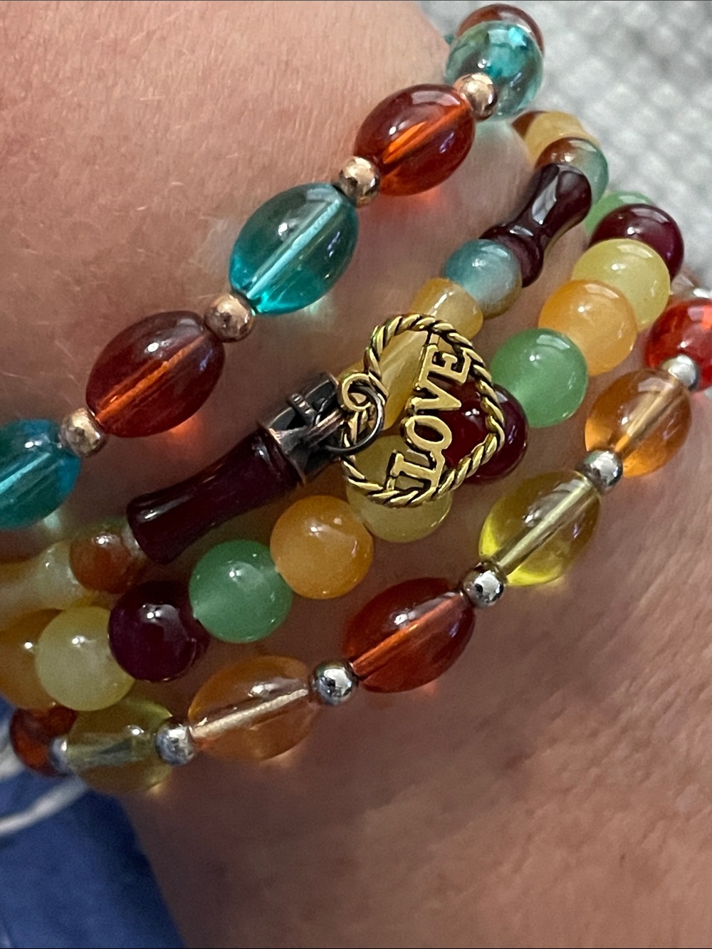 Fall Thanksgiving Multicolor Glass  Beaded Stretch Bracelet Set of 4